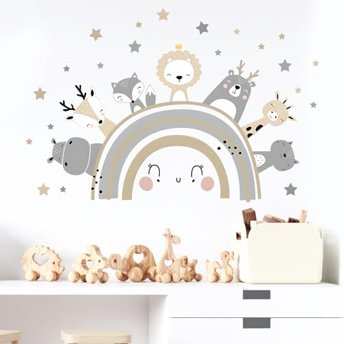 Regenbogen Wandtattoo Kinderzimmer, Wandtattoo Regenbogen Kinderzimmer, Wandtattoo Regenbogen, Boho Wandtattoo Mädchenzimmer, Wall Stickers Kids Bedroom, Sterne, Tiere, Regenbogen Hause Wanddekoration
