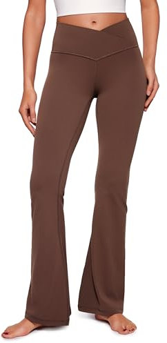 CRZ YOGA Damen Butterluxe Bootcut Schlaghose Yoga Leggings Crossover High Waist Blickdicht Sporthose Fitnesshose - 79cm Kaffeebraun 40