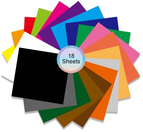 NICKLIN Plotterfolie Vinyl,18 Stück Plotterfolie Textil,Vinylfolie Selbstklebend,Vinylfolie Plotter Mehrfarbig,Flexfolie Plotter Textilfolie für DIY T-Shirt,Kleidung,Hüte,Leder,Bügelfolie