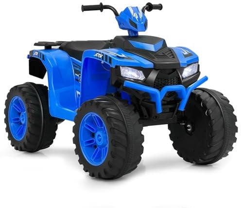 COSTWAY Kids Electric Quad Bike, 24V Battery Powered Ride on ATV with Soft Start, Wireless Connection, Music, LED Lights, Forward/Backward Functions, for Boys & Girls Aged 3-8 Years (Blue)