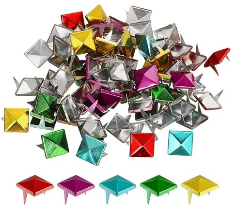 QUARKZMAN 50pz Rivetti a Piramide Quadrata, 10mm Chiodi a Due Punte, Borchie in Rame Stile Punk Rock per Abbigliamento Borsa Pelle Scarpe (5 Colori)