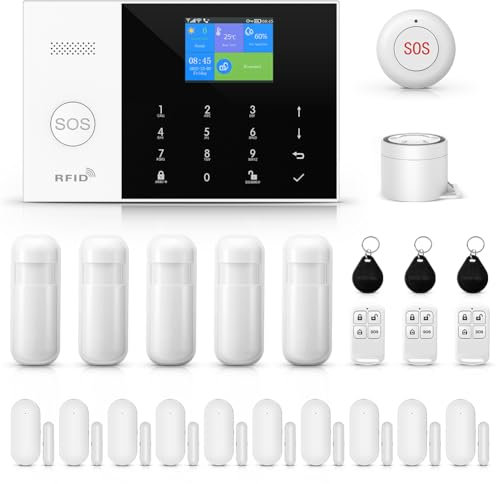 XNY WiFi Allarme Casa Senza Fili Intelligente, 2G Allarme Casa Per La Sicurezza Domestica con Controllo APP, Sensore Finestra Porta, Rilevatore di Movimento, Compatibile con Alexa