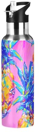 Botella de agua con tapa con pajilla, termo de acero inoxidable aislada para niños y niñas, gimnasio, deportes, 600 ml