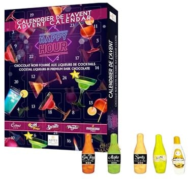 Advent Calendar - Premium Happy Hour Liqueur Chocolate Christmas Collection | 24 Assorted Flavours: Cosmo, Mojito, Spritz, Gin Tonic, Moscow Mule | Adult Holiday Treat 275g