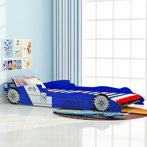 Baby- & Kleinkindbetten & Kleinkindbetten, Kinder-Rennwagenbett 90x200 cm, Blau