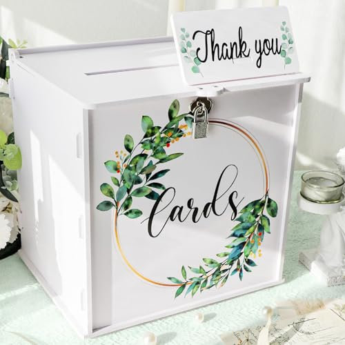 GUDELAK White Wedding Card Box with Lock, PVC Money Envelope Wedding Post Box for Cards, Gift Card Box for Reception Party Bridal Graduation Baby Shower Birthday Decor