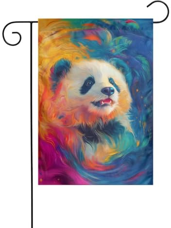 Garten Flagge 30X45Cm Panda Regenbogenfarbe Rasenflagge Vintage Outdoor Flagges Für Hof, Outdoor, Dekoration