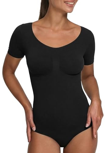 creamy fabrics Shapewear Damen Bauchweg Kurzarm Body String mit festem Halt | Body Shaper Damen mit T Shirt Ärmeln weichem Stretch und String Schnitt für glatte Looks unter engen Kleidern Hosen Jumpsuits