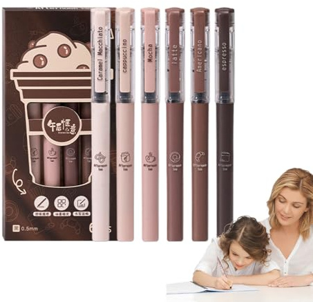 Générique Liquid Ink Pen, 6x Brown Set, Funny Needle Tip, Portable Ball Point Ink Pen Set for Home, Studio, Schoo