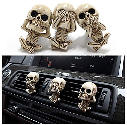 3 Stück Totenkopf Auto Lufterfrischer Clips, Gothic Deko Innenraum, Horror Halloween Skelett Auto Accessoires, Lustiges Geschenk für Männer und Frauen