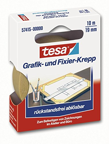 tesa Grafik- und Fixierkrepp, rückstandsfrei ablösbar, ideal für Ateliers und Büros, beschriftbar, 10m x 19mm