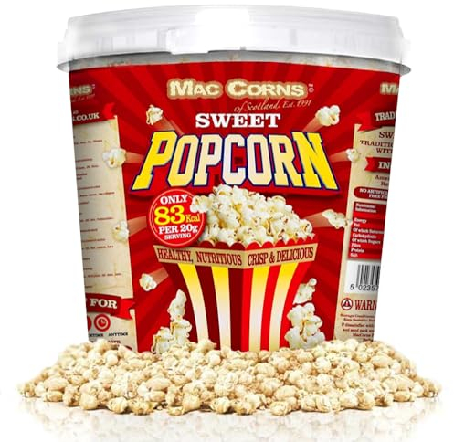 MacCorns Sweet Popcorn Sharing Bucket | 10ltr Reusable Bucket with Handle | Sweet Popcorn | Crispy & Delicious Ideal For Parties, Events & Movie Nights | Allergen Free !