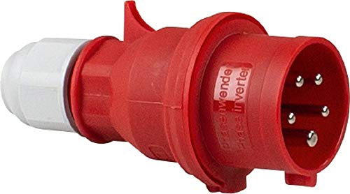 as - Schwabe CEE Phasenwendestecker 400V/32A/5-polig - Made in Germany | Starkstrom Stecker mit Schraubanschlüssen - Stromstecker Schlagfest - Zugentlastung - Spritzwassergeschützt IP44 - Rot, 61461