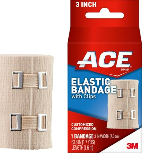 ACE 3 Inch Elastic Bandage with Clips, Beige, Great for Elbow, Ankle, Knee and More, Ideal for Sports, Comfortable design with soft feel, Wash and Reuse