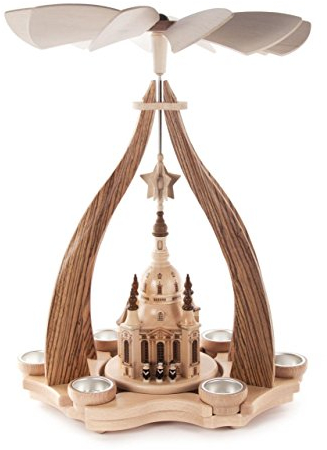 DREGENO Seiffen Design-Pyramide Dresdner Frauenkirche, Holz, Natur, 34 x 34 x 47.5 cm