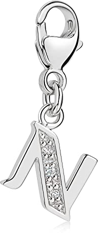 Materia Buchstabe N Anhänger Silber 925 mit 3 Zirkonia - Alphabet Charms C64