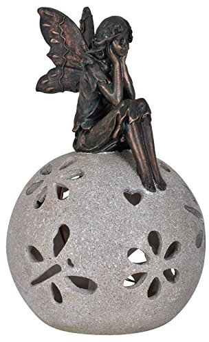 Azuma Sitting Angel Solar Garden Light - Hand-Painted, Weather-Resistant Polyresin, Dragonfly Pattern, Outdoor Decor, Waterproof, Solar Powered, LED, Patio Yard Decoration, Antique Bronze Finish