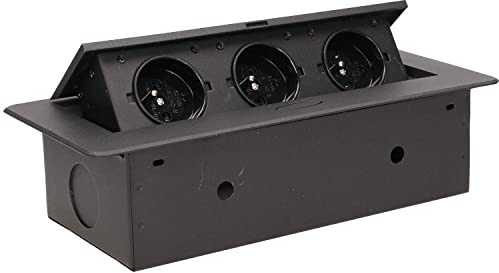 Orno AE-1336/B Bloc Multiprise Electrique Encastrable Escamotable 3 Prises 2500W Noir