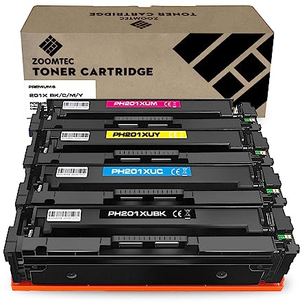 ZOOMTEC Compatible for HP 201X CF400X CF401X CF402X CF403X Toner Cartridge for HP Colour Laserjet Pro MFP M277 M277DW M277N M274N M252DW M252 M252N M277DW Printer (4 Pack)