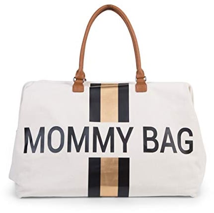 Childhome Mommy Bag CWMBBCOBL Tasche, 50 x 30 x 30 cm, weiß (White Stripes Black/Gold)