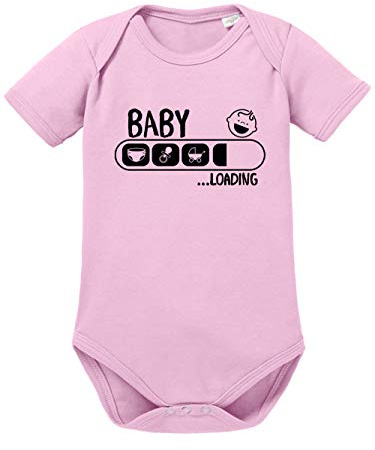 clothinx Baby Loading | Lustige Geschenkidee zur Geburt oder Taufe | Windel, Schnuller, Kinderwagen geladen Baby-Body Bio