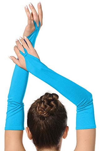 SUPRNOWA Adult Women’s Over Elbow Spandex Fingerless Long Gloves Costume Glove One Size Fits All (Ocean Blue)