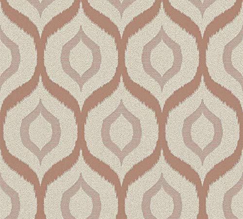 AS Creation Jewel Diamond Geometric Metallic Glitter Vinyl Wallpaper Retro Embossed Luxury Geo 10m Roll[36873-2 Cream Rose Gold]