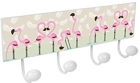 Patère murale en métal design rétro flamant rose avec 4 crochets en porcelaine