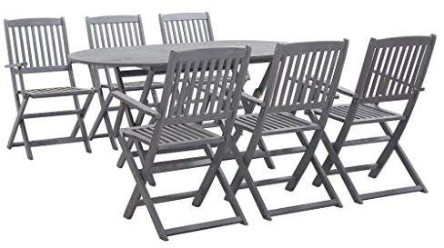 Tidyard 7-TLG.Garten-Essgruppe Gartengruppe Gartengarnitur Sitzgruppe Gartenset Gartenmöbelset Mit Schirmloch in der Tischmitte,Terrassenmöbel inkl.1 oval Esstisch und 6 Klappstühle