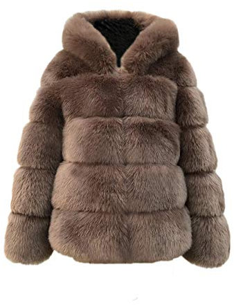 Cappotto in Pelliccia Sintetica Donna Invernali Maniche Lunghe Giacche Felpa con Cappuccio Giacca Lunga Faux Pelliccia Ecologica Giubbotto Calda Spessa Parka Capispalla Peluche Cardigan D-Cammello L