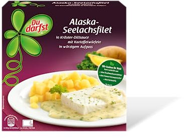 Alaska Seelachsfilet in Kräuter-Dillsauce mit Kartoffelwürfel in würzigem Aufguss – Fertiggerichte für die Mikrowelle / Wasserbad - Du darfst