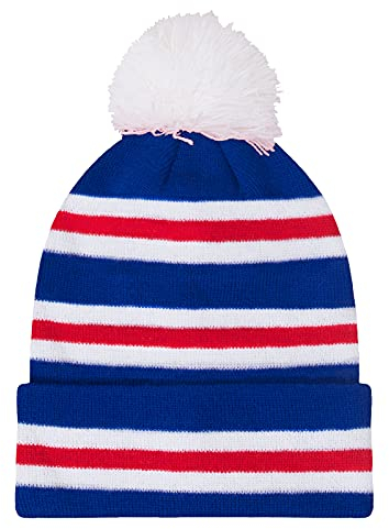 fan originals - Strickmütze in den Rangers-Farben - Retro-Stil - ideal für Fußballfans - Blau/Weiß/Rot - Blau - 3 Streifen - 11.5cm x 9.5cm