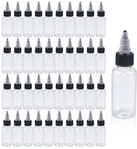 ISUSSER Pack of 40 PCS Clear Refillable Empty Plastic Squeeze Bottle with Black Twist Top Caps, 1oz/30ml