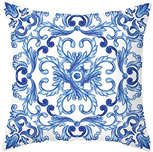 Epinki Weihnachten Kissenbezüge 40x40cm, Klassisches Muster Muster Kissenhüllen in Polyester, für Schlafzimmer Büro Auto, Blau Weiß