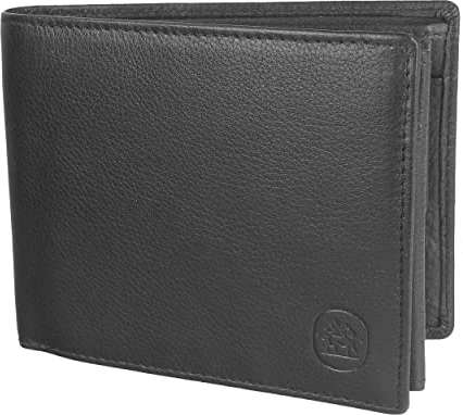 Cartvelli Geldbörse Herren Leder Schwarz mit Geschenkbox aus Holz - Portemonnaie Geldbeutel Echtleder für Männer - RFID Wallet Men - Brieftasche Querformat echtes Nappaleder GB204-01 (Schwarz)