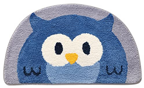 ZZDXL Badezimmerteppich Halbrunde Eule Badematte rutschfest,Weiche Badteppich,Badvorleger Duschvorleger,Teppich Badezimmer Waschbar,Bad Teppich Flauschig60×90cm