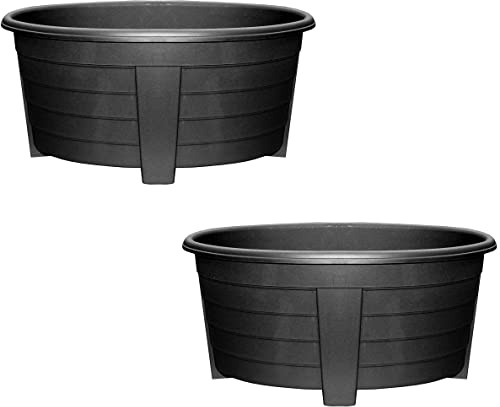 Optimal Products Long Trough/Oval/Square Plant Pot Plastic Planter Indoor Home Outdoor Garden Window Herb Flower Box (55cm Oval Planter Ebony, 2)