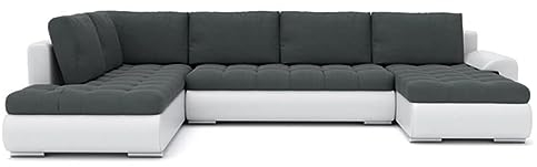 Wohnlandschaft Tokio II mit Schlaffunktion Eckcouch mit Bettkasten Grau mit Kissen, U-förmig, polstermöbel. Wohnzimmer möbel, modern mit stauraum und aufbewahrung. (Jasmine 96 + Soft 17 Links)