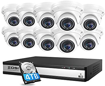 ZOSI 16CH 4K POE Security Camera System, H.265+ 16 Channel 8MP CCTV NVR with 4TB HDD for 24/7 Recording, 10 x Wired 5MP PoE IP Cameras Outdoor Indoor, 80ft Night Vision, Motion Alerts, Remote Access