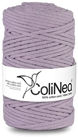 ColiNea Baumwollkordel mit Baumwollkern 5 mm 100m Baumwollgarn DIY Makramee Stricken Cotton Cord lila ideal für Makramee Handwerk Baumwollseil für Basteln