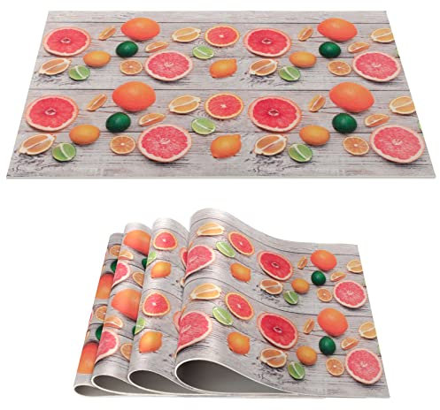Platzset Tischset abwaschbar PVC Platzdeckchen rutschfest Tischuntersetzer Hitzebeständig Esstisch Deko für drinnen & draußen 30x45cm Holz Früchte Exotic 4-er Set