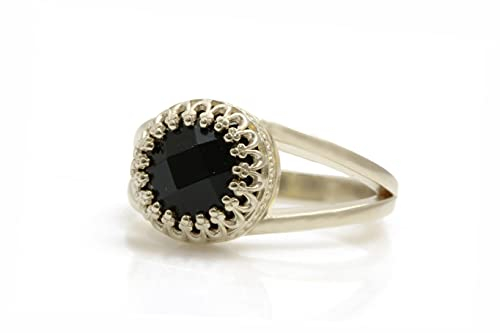 Anemone Jewelry Schwarz Onyx Ring in Sterlingsilber - Mutige Aussage Schwarzer Onyx Edelstein in 925 Silber Ring Band - Modering für Frauen