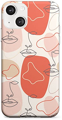 Blanc Space Stilvolle abstrakte Gesichter Picasso-Esque (klar) schlanke Handyhülle für iPhone 14 Max | schützende doppellagige Stoßstange TPU Silikon Cover Muster gedruckt | Künstlerische