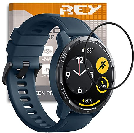 REY 2X Protector de Pantalla Curvo 3D para XIAOMI Watch S1 Active, Negro, Protección Completa, 3D / 4D / 5D