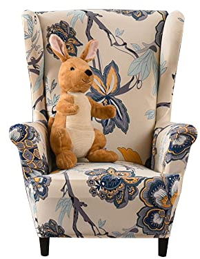 Highdi Kinder Ohrensessel Überzug, Sessel-Überwürfe Ohrensessel Schonbezüge Bezug Sesselhusse Elastisch Stretch Tiger Stuhlbezug mit Armlehne Hohe Rückenlehne Universal (Blaue lila Blume)