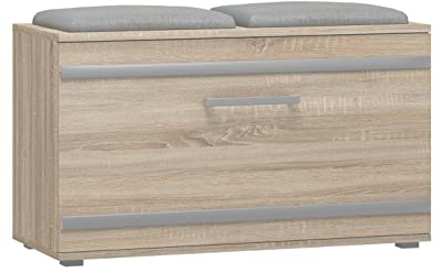 CDF Schuhschrank Opal | Farbe: Eiche Sonoma | Ideal für Diele, Flur, Büro | Schuhaufbewahrung | bequemer Sitz | 4 Schuhregale | modern | Flügeltür