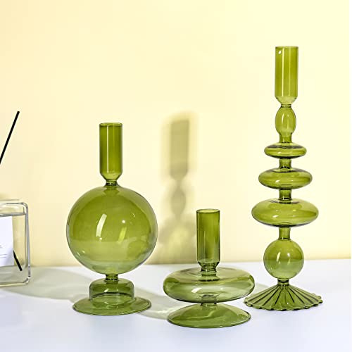 Rtteri Lot de 3 bougeoirs en Verre élégants et ondulés pour la Maison, Les fêtes et Les centres de Table (Vert)