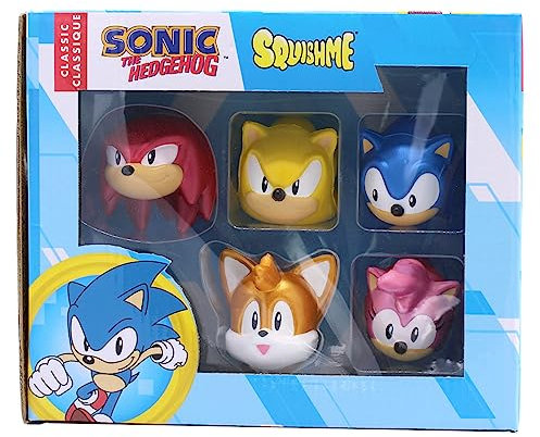 Sonic The Hedgehog SquishMe Series 1 - Set da 5 pezzi di schiuma di poliuretano per squishy, include Sonic, Tails, Knuckles, Amy Rose, Super Sonic | Giocattoli antistress e fidget profumati alla