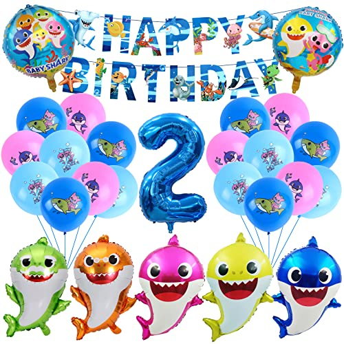 Shark Geburtstagsdeko 2 Jahre, Shark Luftballons, Shark Deko Kindergeburtstag, Shark Birthday Party Set, Shark Decoration, Shark Folienballons für Kinder