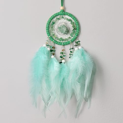 Dremisland Mini Traumfänger Boho Wanddekoration Kristallgeflecht Traumfänger mit Feder Handgemacht für Mädchen Kinder Schlafzimmer Auto Rückspiegel Hängende Verzierung Handwerk Segen Geschenk
